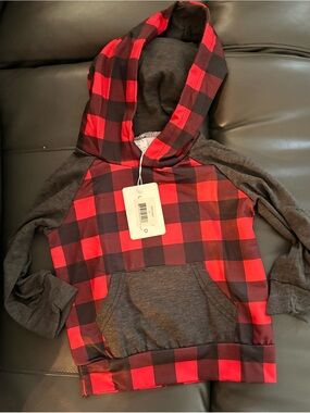 Ann Loren Red & Gray Buffalo Plaid Hooded Pullover